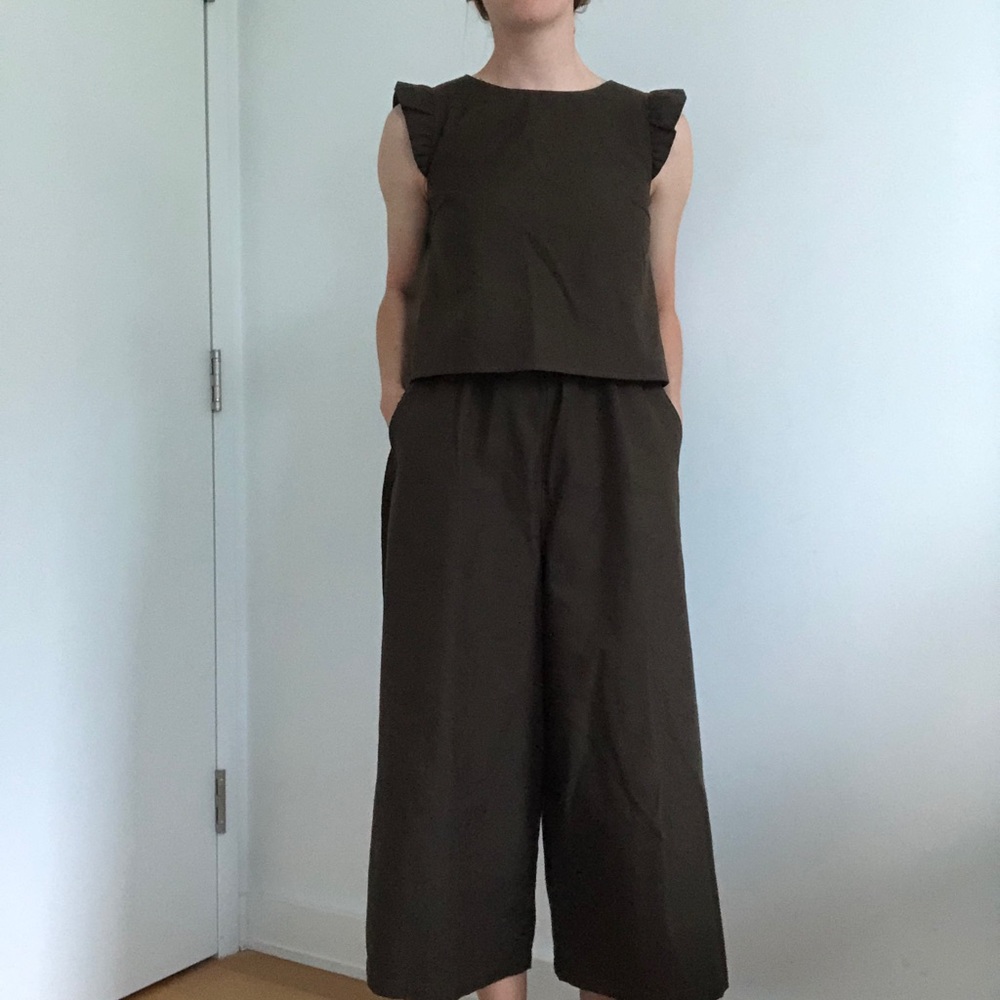 Wide leg canvas romper